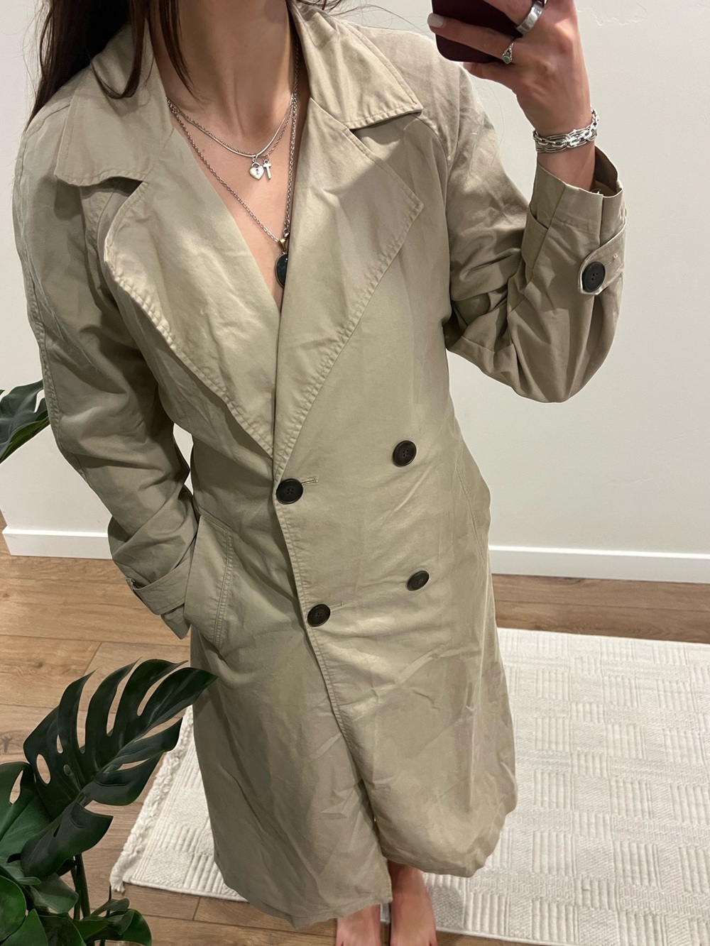 Zara Light Khaki Double-Breasted Trench Coat